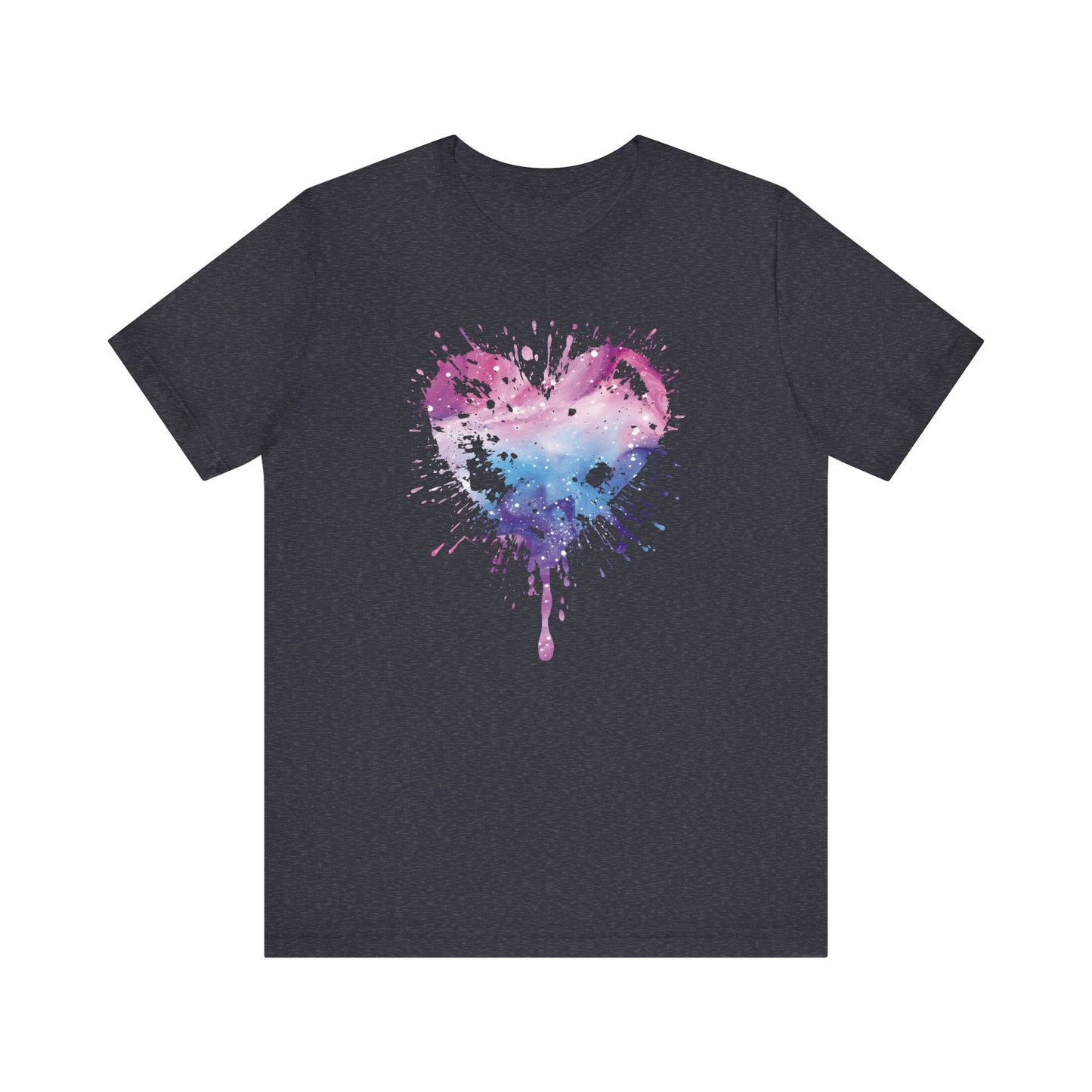 Watercolor Splatter Heart T‑Shirt — Galaxy Pink & Blue Drip Tee