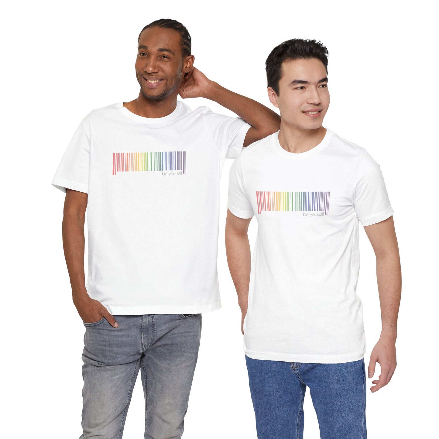 Rainbow Barcode T-Shirt — Minimal Pride Graphic Tee