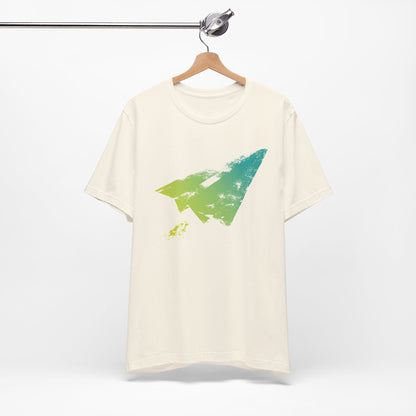 Paper Airplane Graphic Tee — Green Gradient Flight T‑Shirt