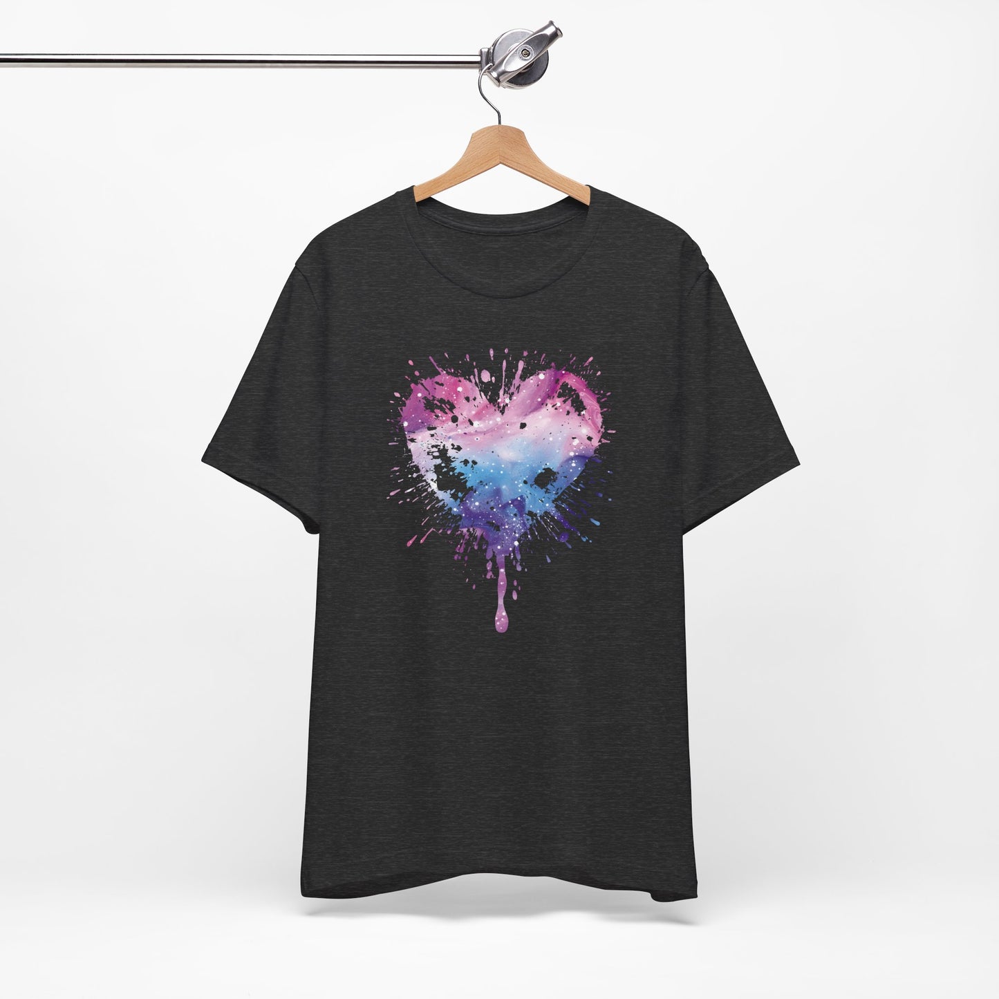 Watercolor Splatter Heart T‑Shirt — Galaxy Pink & Blue Drip Tee