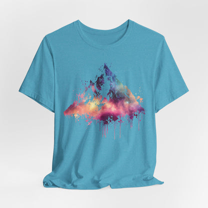 Space Mountain Watercolor Tee — Colorful Drip Peak Graphic T-Shirt