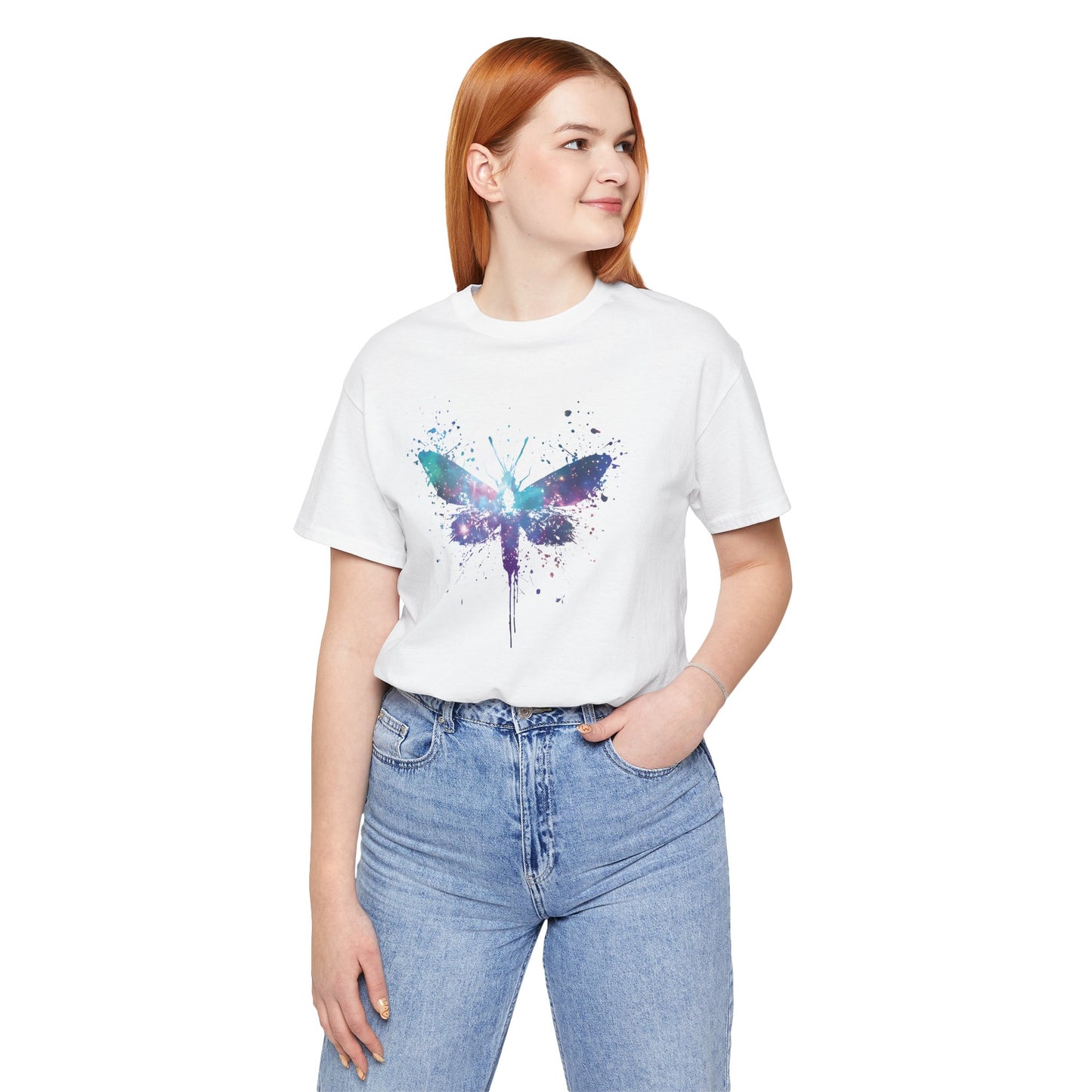 Galaxy Moth Graphic Tee - Watercolor Splatter Butterfly T-Shirt