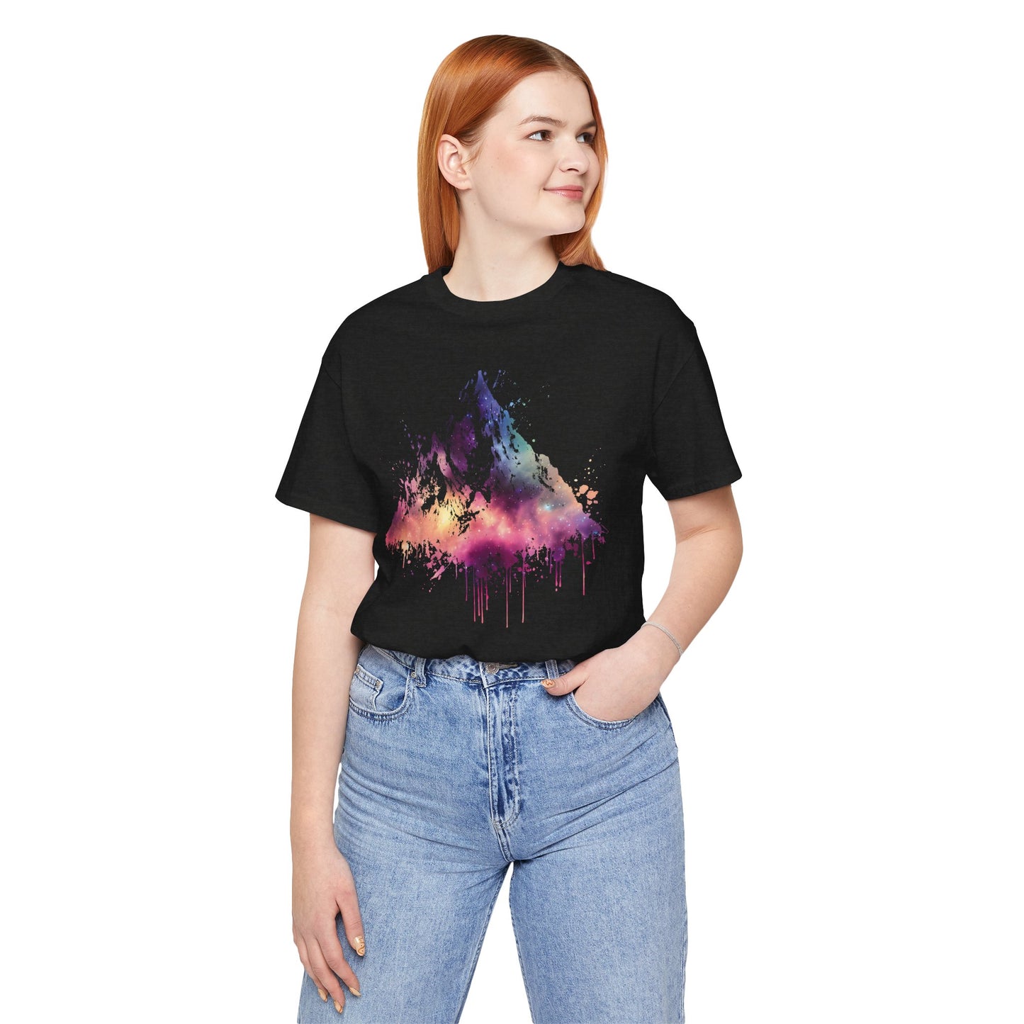 Space Mountain Watercolor Tee — Colorful Drip Peak Graphic T-Shirt