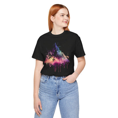 Space Mountain Watercolor Tee — Colorful Drip Peak Graphic T-Shirt