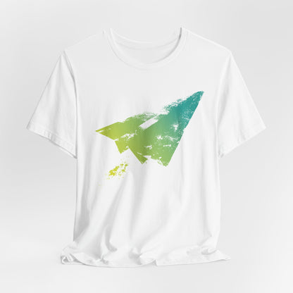 Paper Airplane Graphic Tee — Green Gradient Flight T‑Shirt