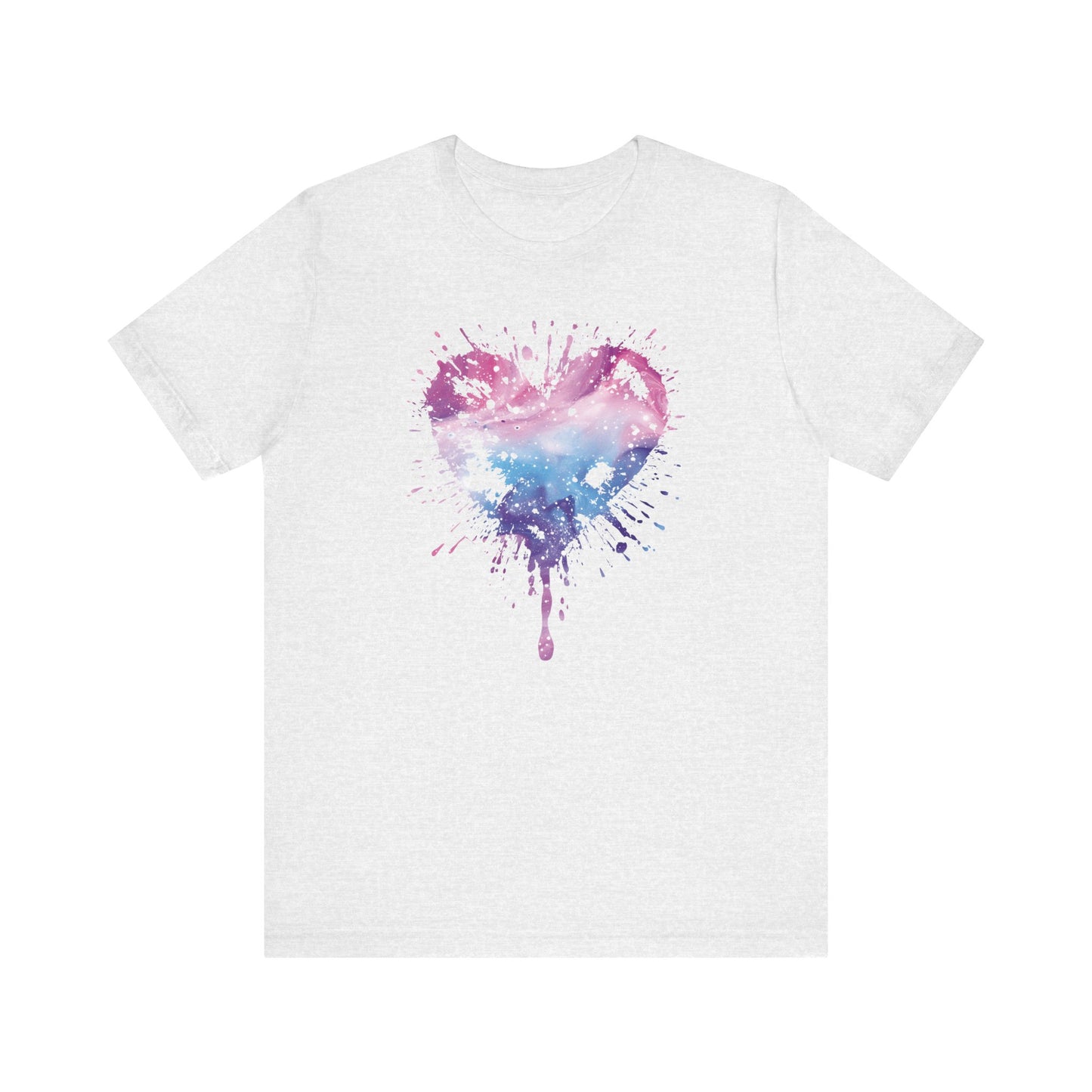 Watercolor Splatter Heart T‑Shirt — Galaxy Pink & Blue Drip Tee