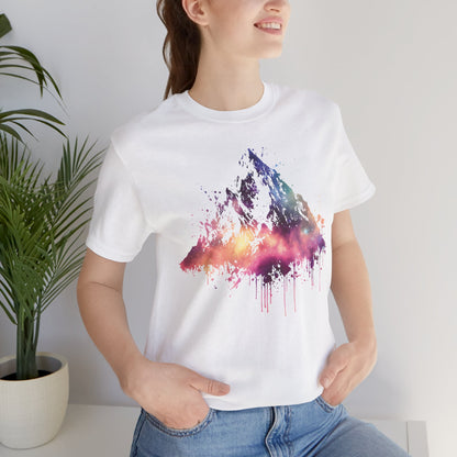 Space Mountain Watercolor Tee — Colorful Drip Peak Graphic T-Shirt