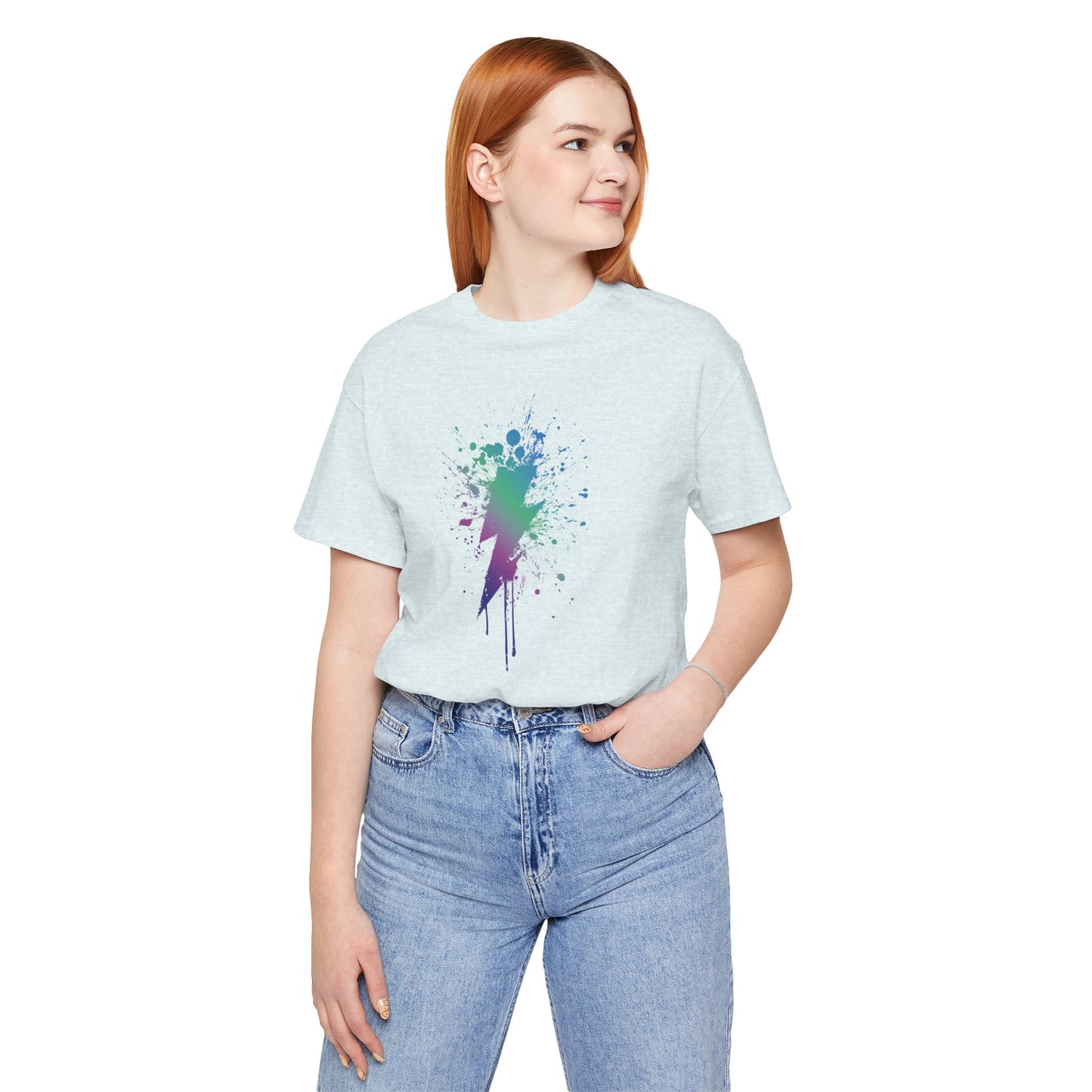 Lightning Bolt Paint-Splash T-Shirt — Colorful Graffiti Graphic Tee