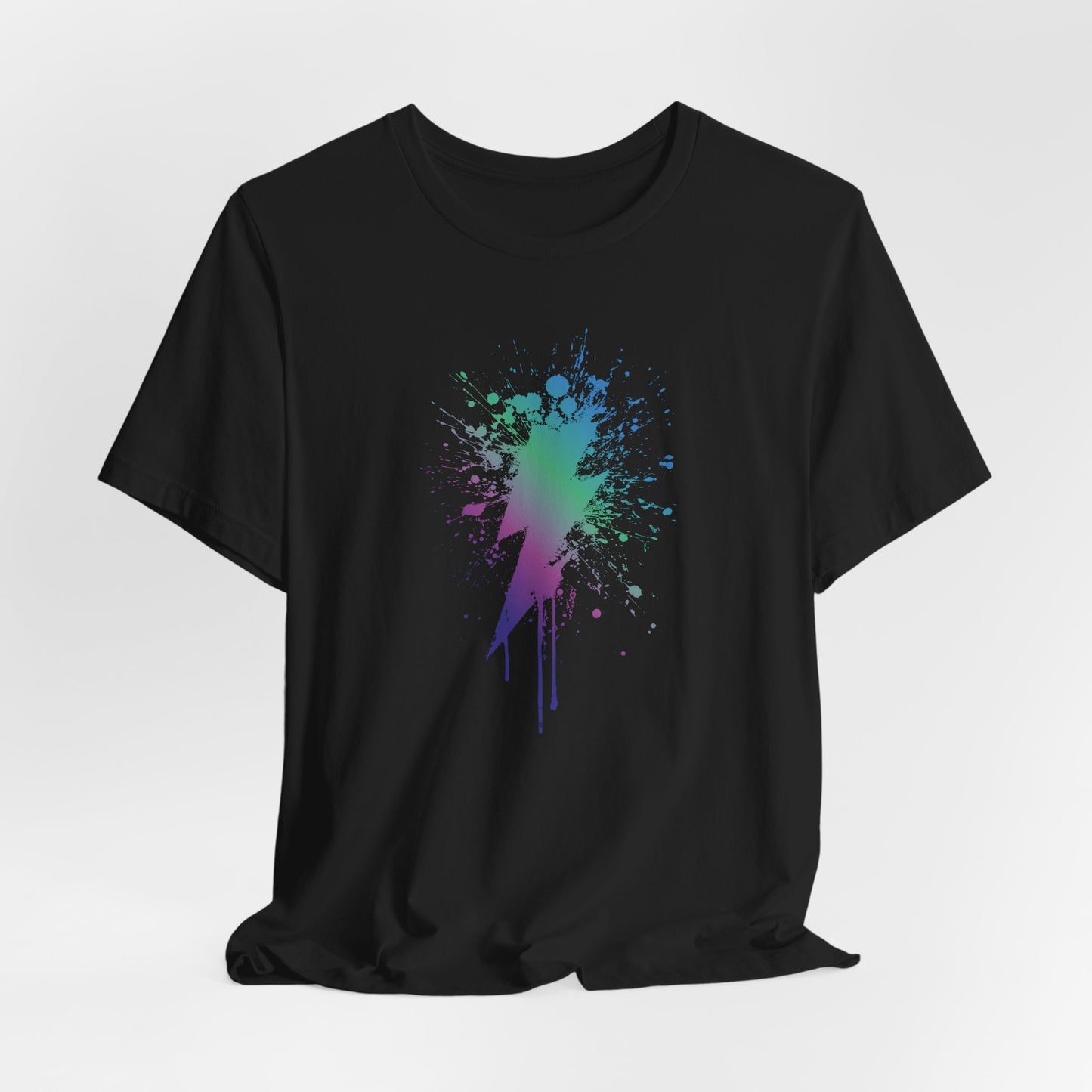 Lightning Bolt Paint-Splash T-Shirt — Colorful Graffiti Graphic Tee