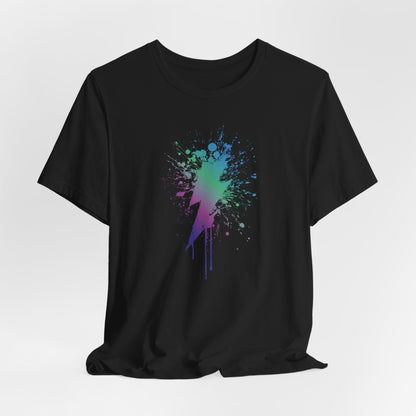 Lightning Bolt Paint-Splash T-Shirt — Colorful Graffiti Graphic Tee