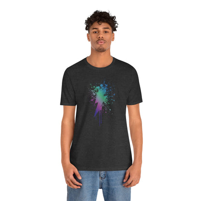 Lightning Bolt Paint-Splash T-Shirt — Colorful Graffiti Graphic Tee