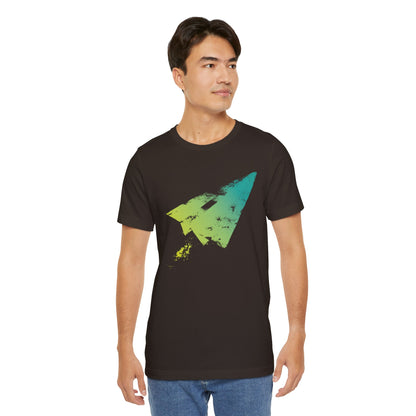 Paper Airplane Graphic Tee — Green Gradient Flight T‑Shirt