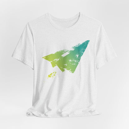 Paper Airplane Graphic Tee — Green Gradient Flight T‑Shirt