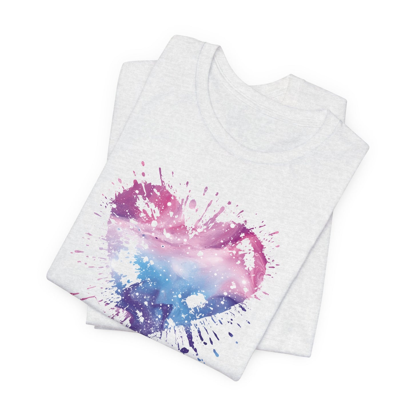 Watercolor Splatter Heart T‑Shirt — Galaxy Pink & Blue Drip Tee