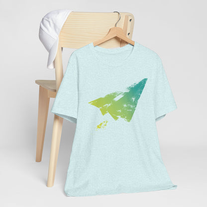 Paper Airplane Graphic Tee — Green Gradient Flight T‑Shirt