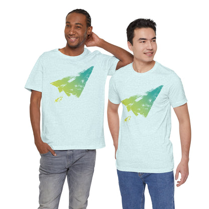 Paper Airplane Graphic Tee — Green Gradient Flight T‑Shirt