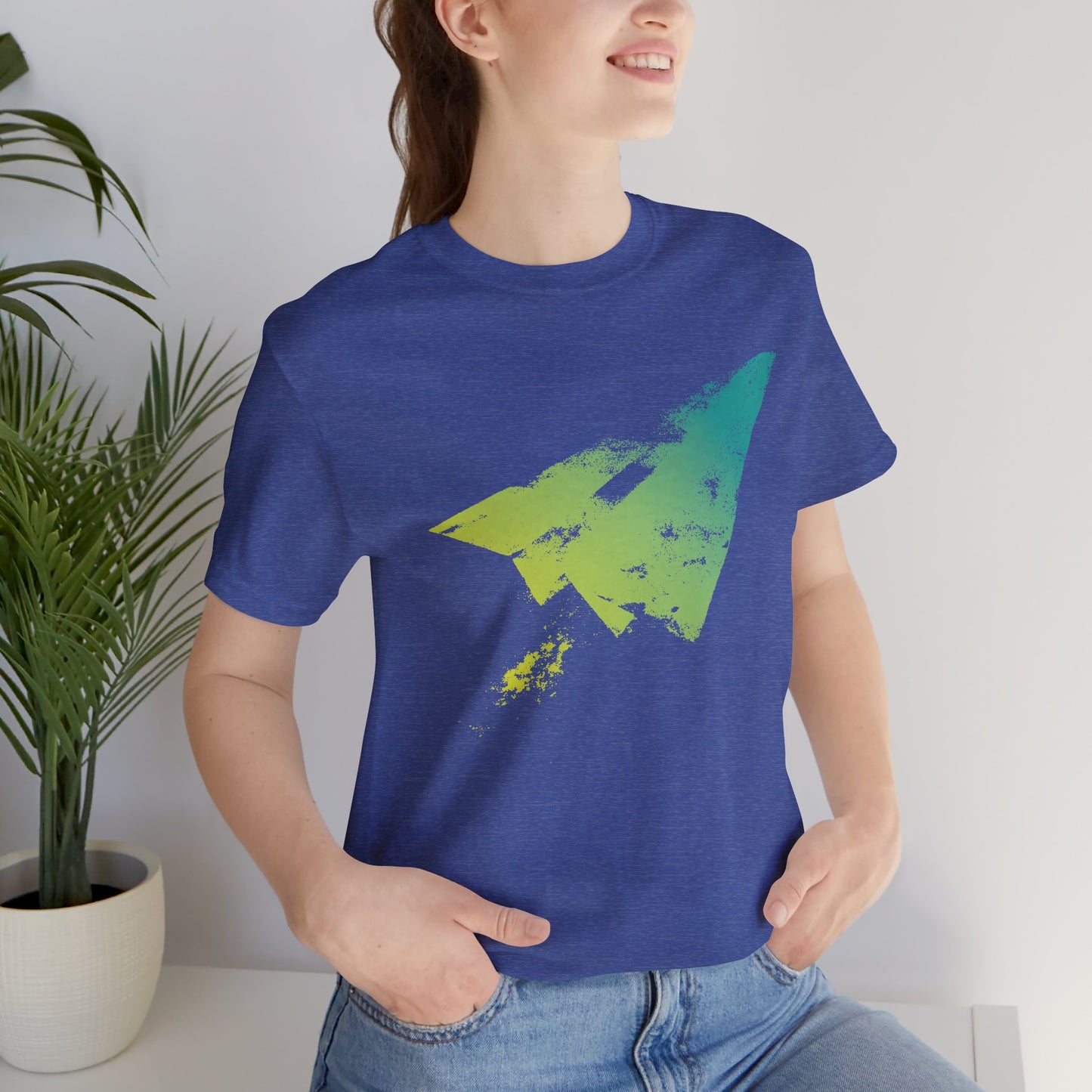 Paper Airplane Graphic Tee — Green Gradient Flight T‑Shirt