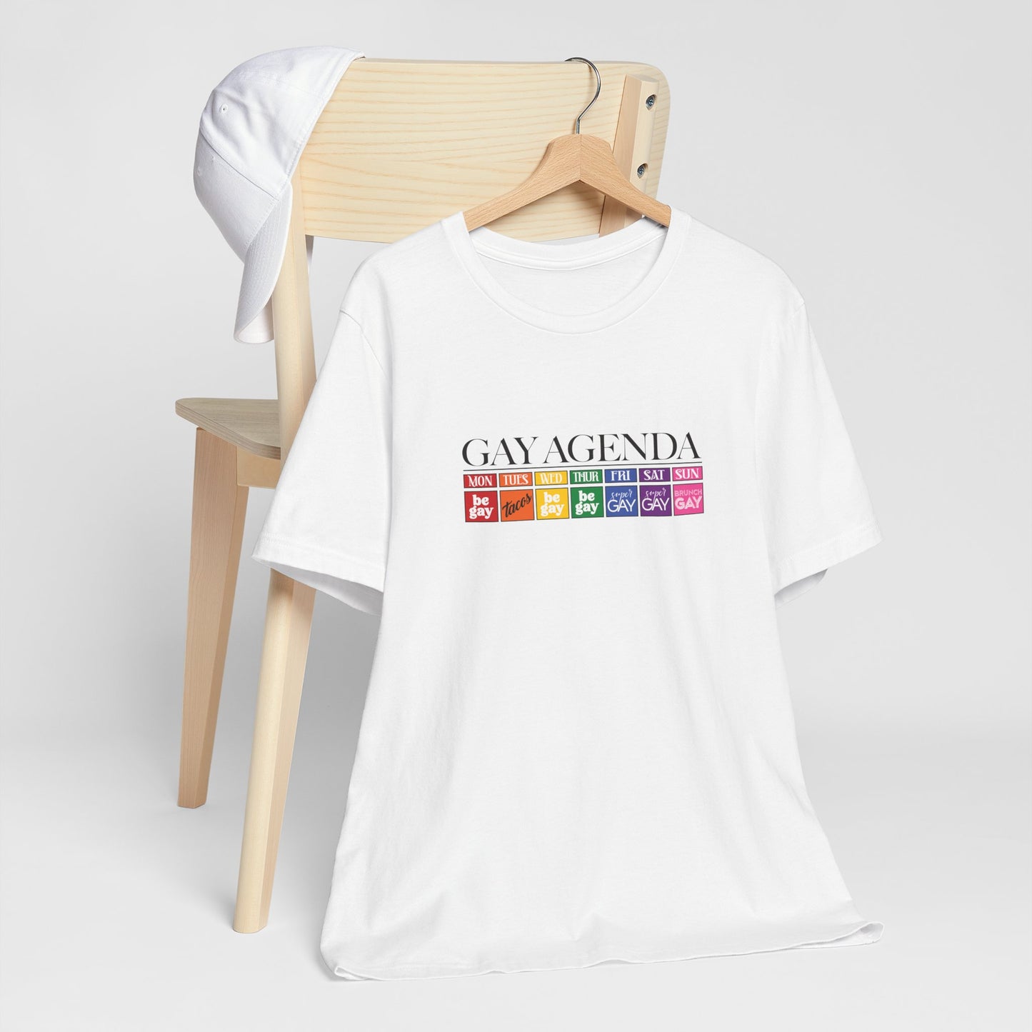 Gay Agenda Rainbow Graphic Tee — LGBTQ+ Pride Short Sleeve Shirt