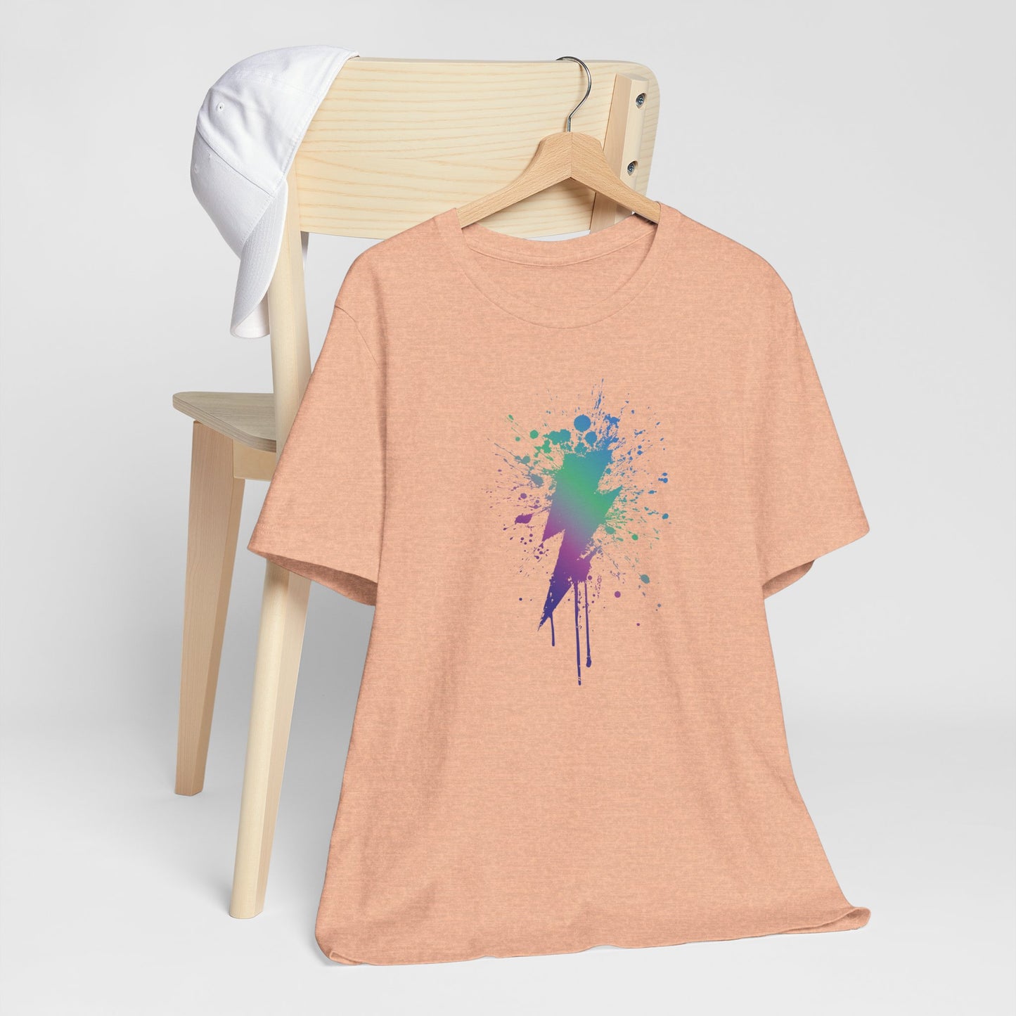 Lightning Bolt Paint-Splash T-Shirt — Colorful Graffiti Graphic Tee