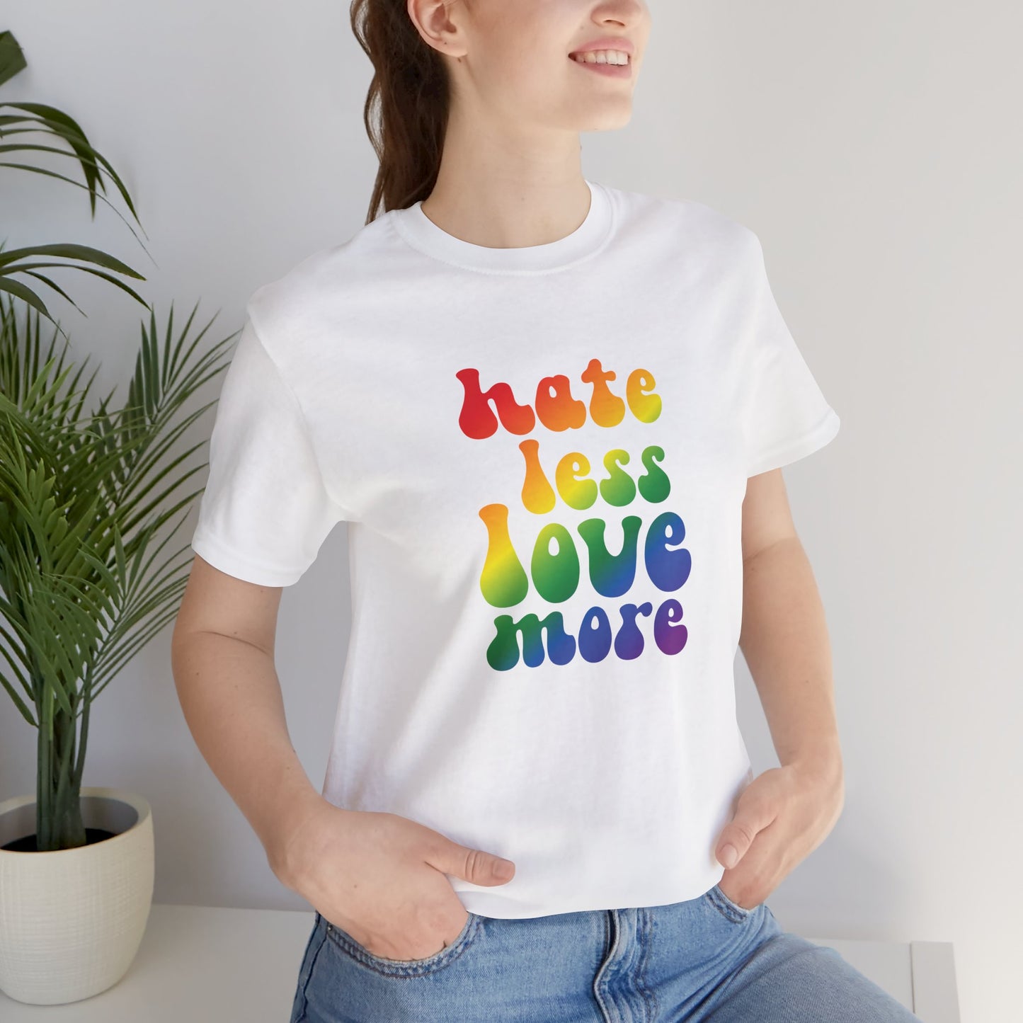 Love More Rainbow T‑Shirt — "Hate Less Love More" Retro Pride Tee