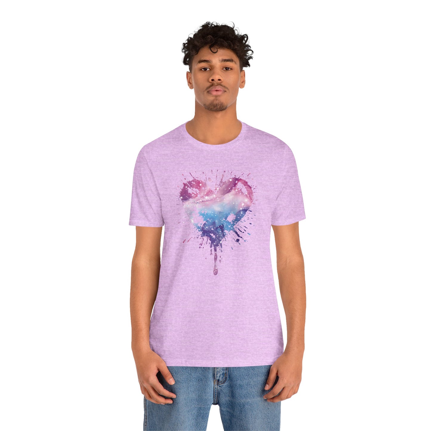 Watercolor Splatter Heart T‑Shirt — Galaxy Pink & Blue Drip Tee