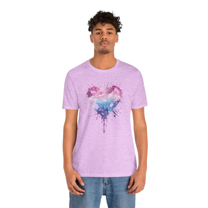 Watercolor Splatter Heart T‑Shirt — Galaxy Pink & Blue Drip Tee