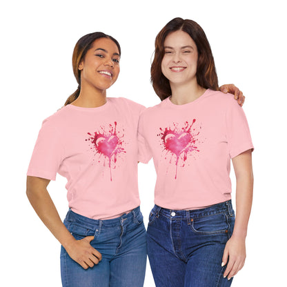 Heart Paint Splash T‑Shirt — Watercolor Pink Heart Graphic Tee