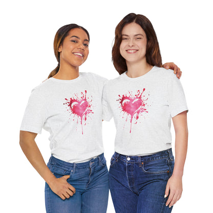 Heart Paint Splash T‑Shirt — Watercolor Pink Heart Graphic Tee