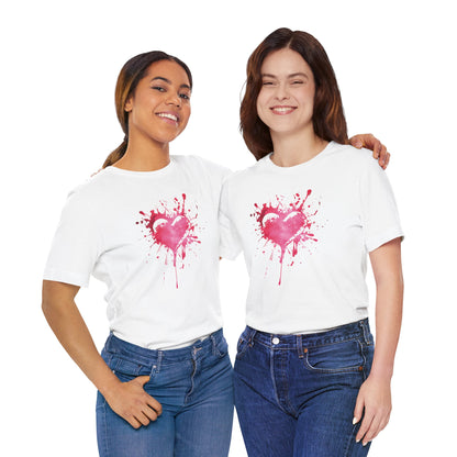 Heart Paint Splash T‑Shirt — Watercolor Pink Heart Graphic Tee