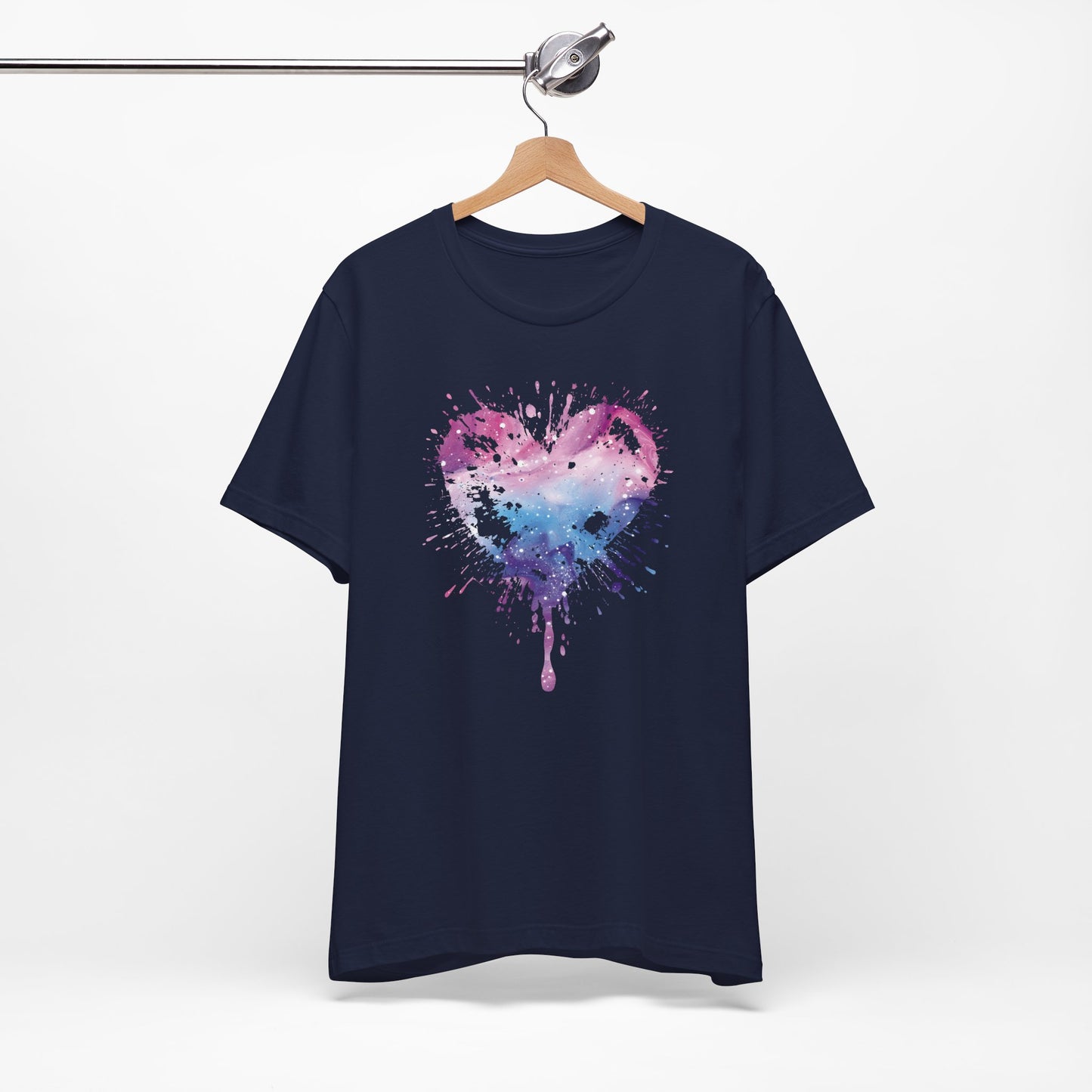 Watercolor Splatter Heart T‑Shirt — Galaxy Pink & Blue Drip Tee