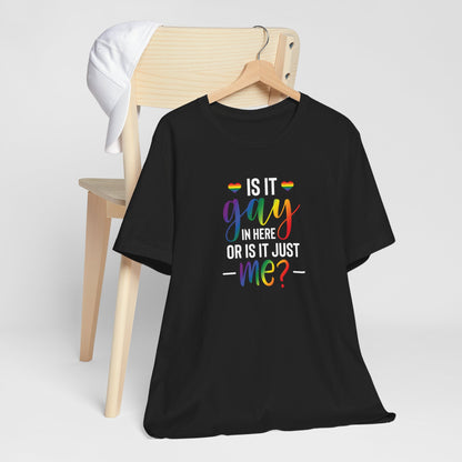 Gay Pride T-Shirt - "Is It Gay In Here Or Is It Just Me?" Rainbow Tee