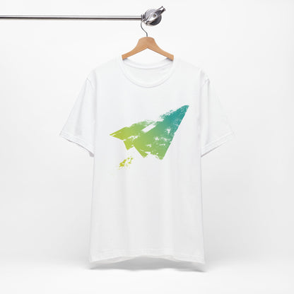 Paper Airplane Graphic Tee — Green Gradient Flight T‑Shirt