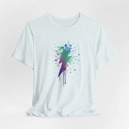 Lightning Bolt Paint-Splash T-Shirt — Colorful Graffiti Graphic Tee