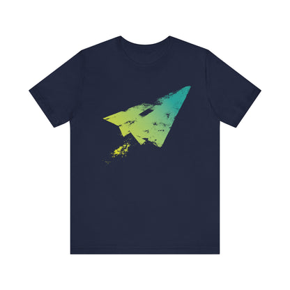 Paper Airplane Graphic Tee — Green Gradient Flight T‑Shirt