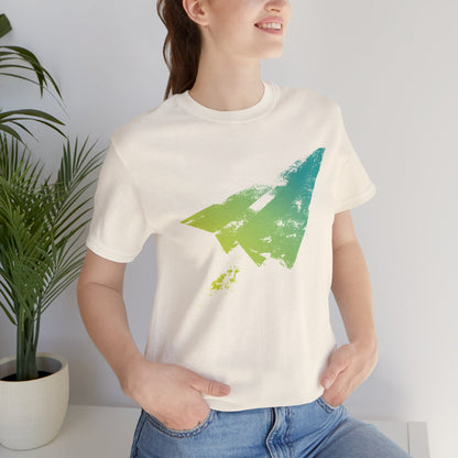 Paper Airplane Graphic Tee — Green Gradient Flight T‑Shirt