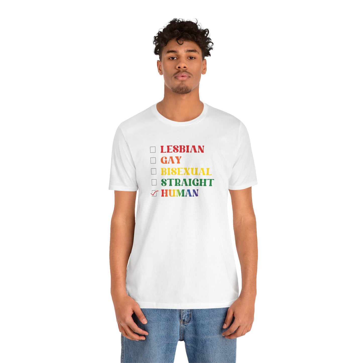 Human Checkbox Pride T-Shirt — "Human" Rainbow Equality Tee