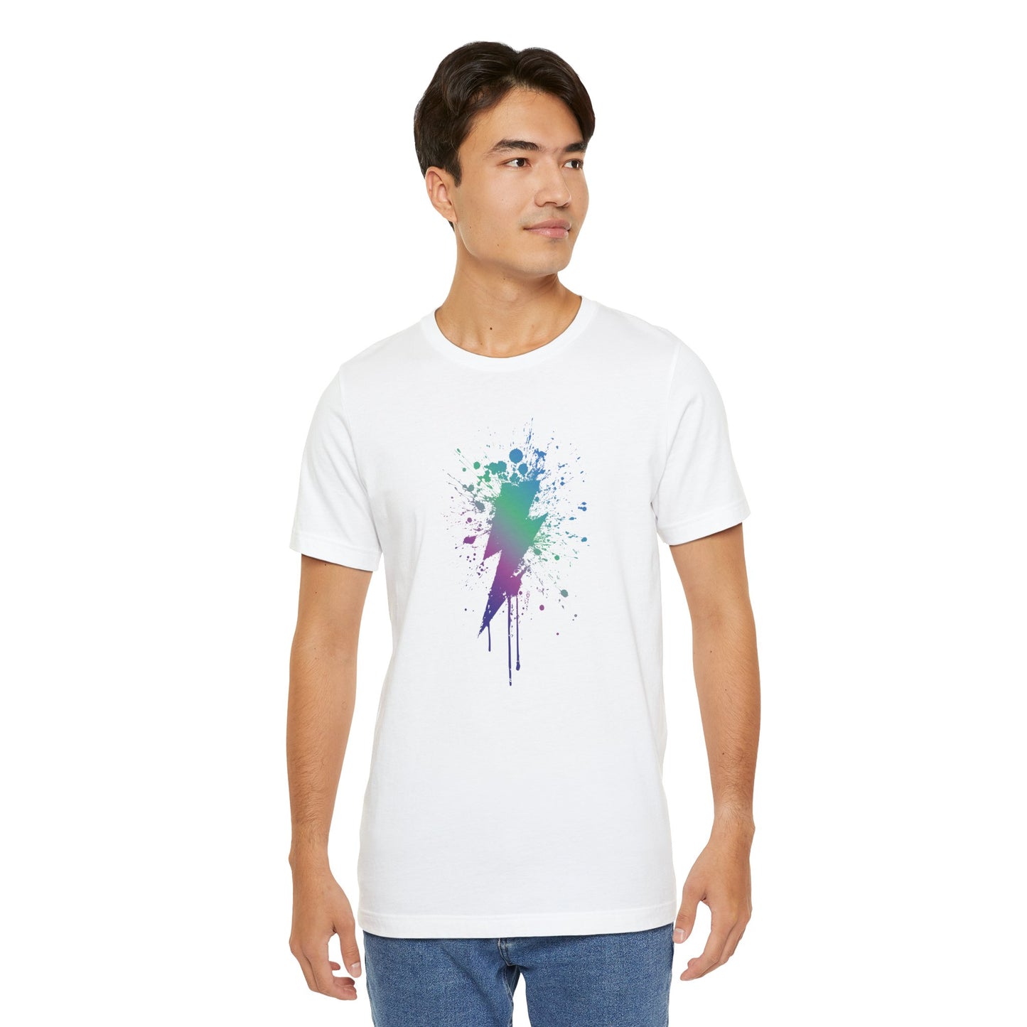 Lightning Bolt Paint-Splash T-Shirt — Colorful Graffiti Graphic Tee
