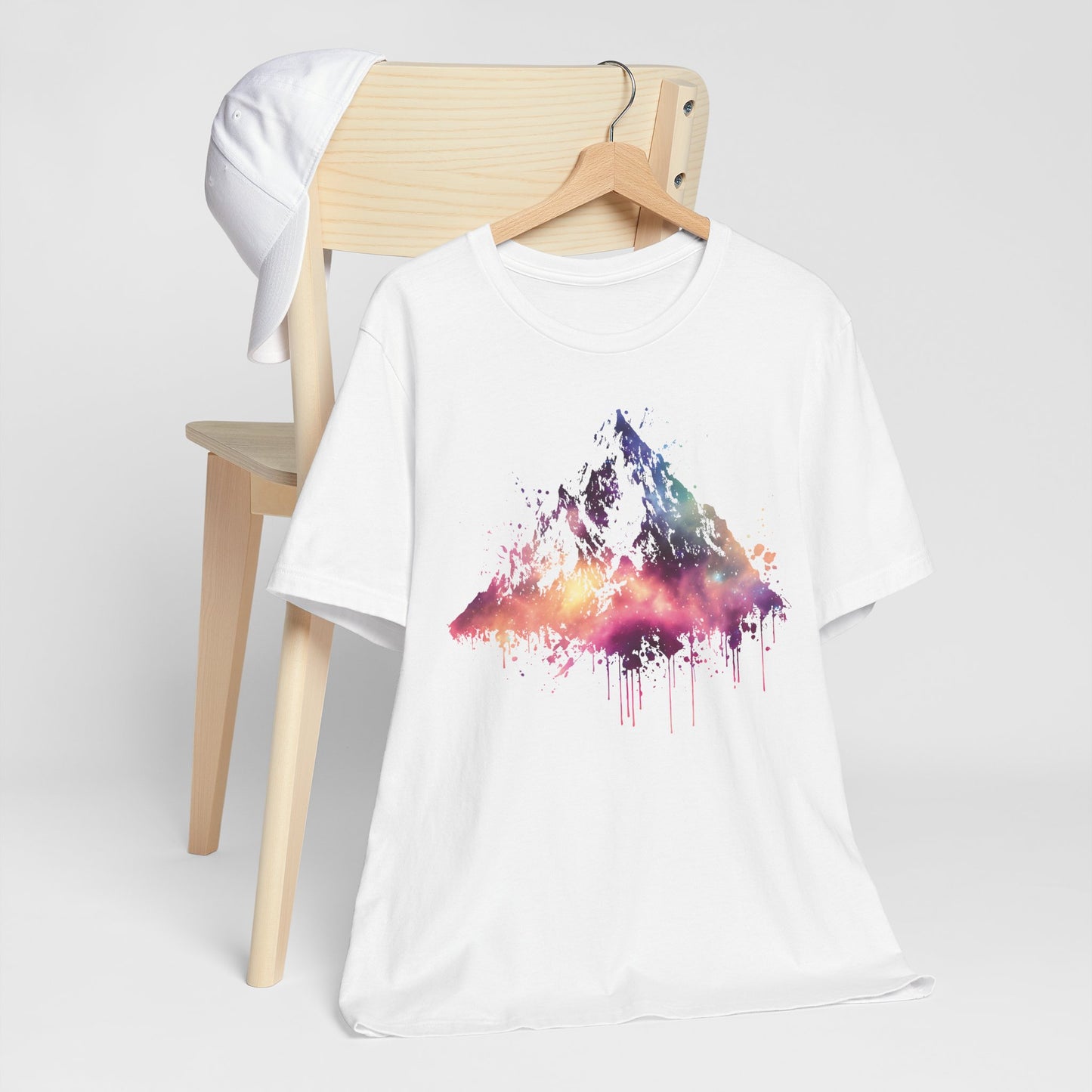Space Mountain Watercolor Tee — Colorful Drip Peak Graphic T-Shirt