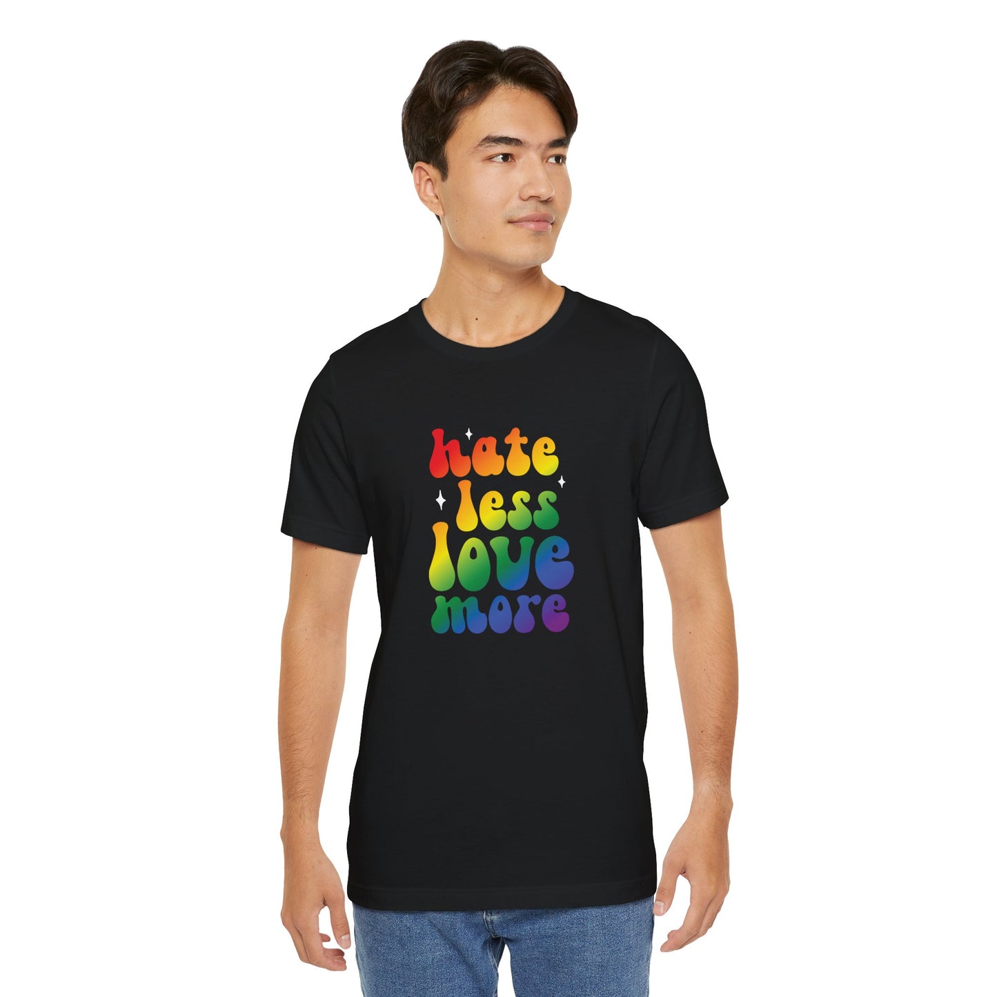 Love More Rainbow T‑Shirt — "Hate Less Love More" Retro Pride Tee