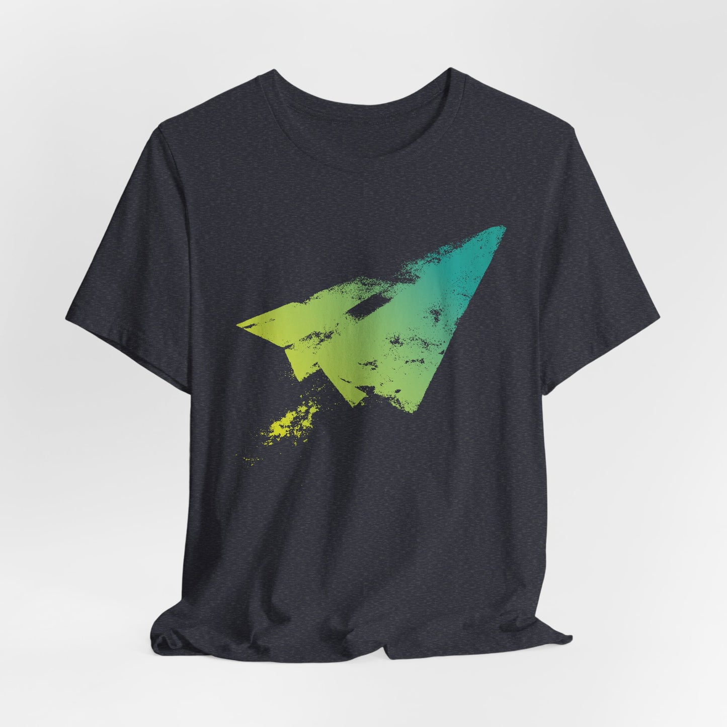 Paper Airplane Graphic Tee — Green Gradient Flight T‑Shirt