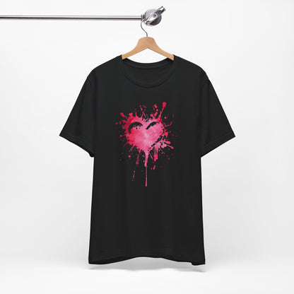 Heart Paint Splash T‑Shirt — Watercolor Pink Heart Graphic Tee
