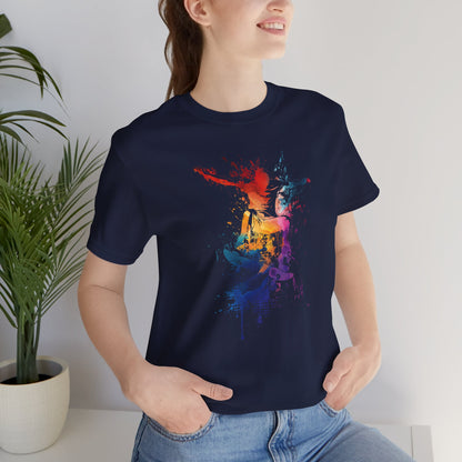 Skateboard Splash Tee — Colorful Watercolor Skateboarder Graphic T‑Shirt