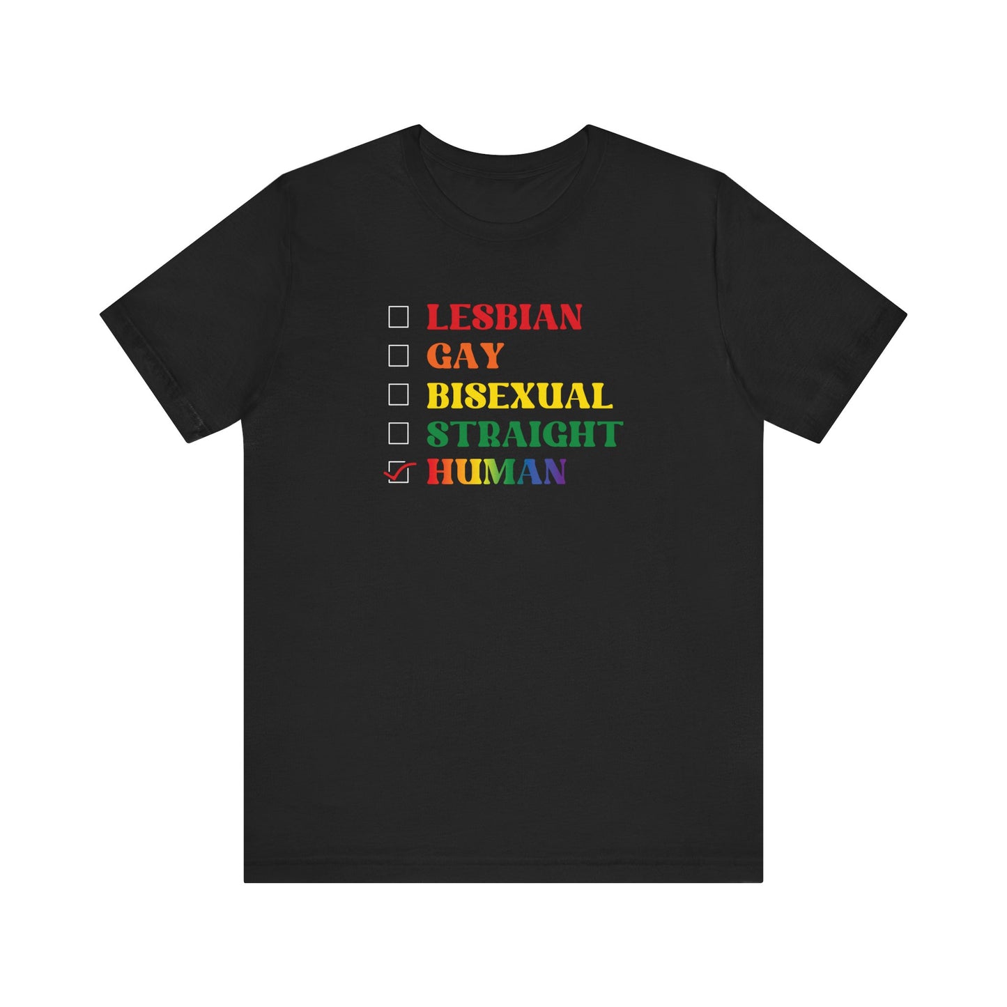 Human Checkbox Pride T-Shirt — "Human" Rainbow Equality Tee