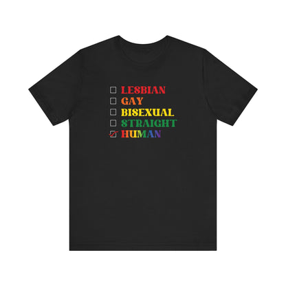 Human Checkbox Pride T-Shirt — "Human" Rainbow Equality Tee