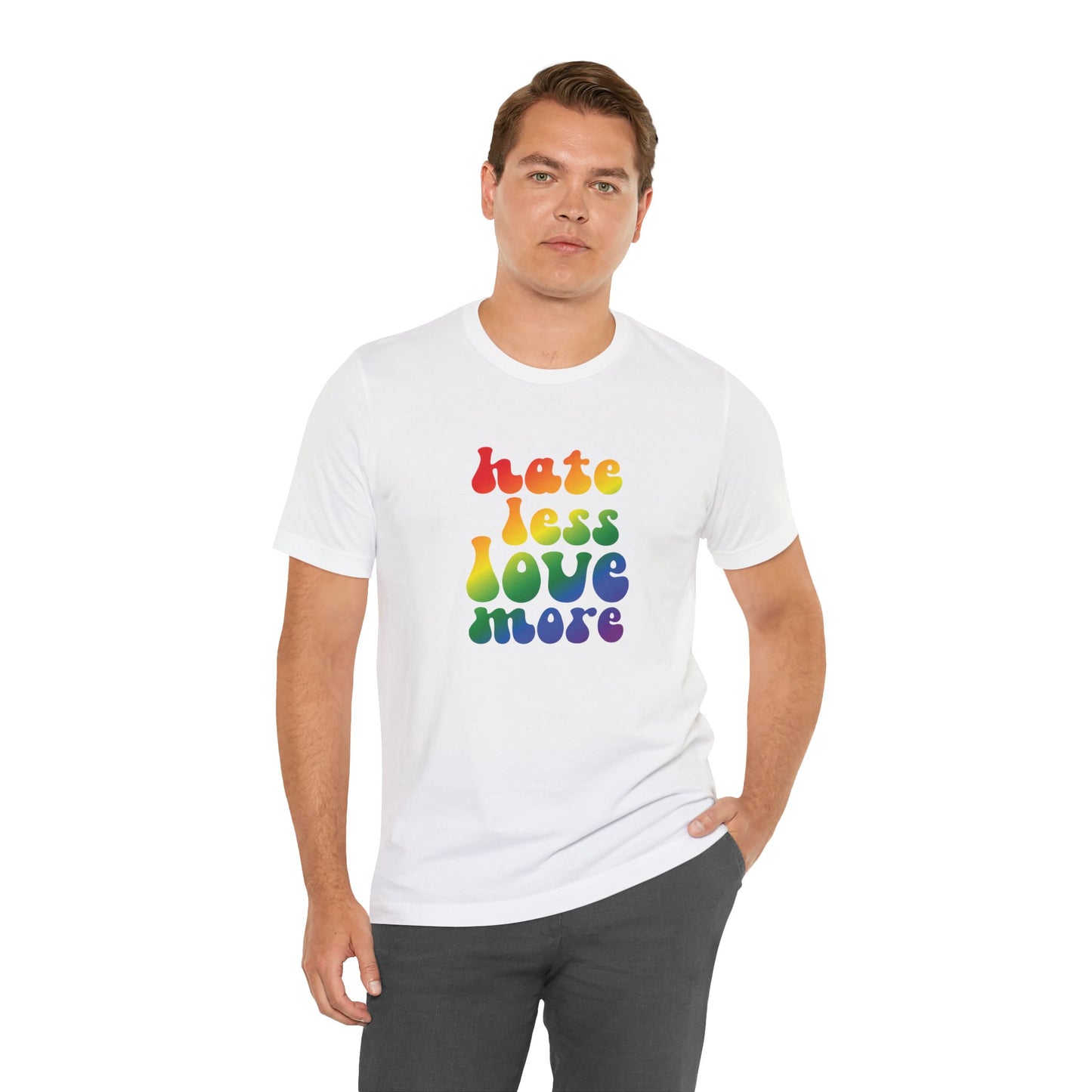 Love More Rainbow T‑Shirt — "Hate Less Love More" Retro Pride Tee