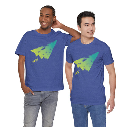 Paper Airplane Graphic Tee — Green Gradient Flight T‑Shirt