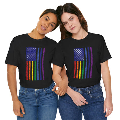 LGBTQ+ Distressed American Flag T-Shirt