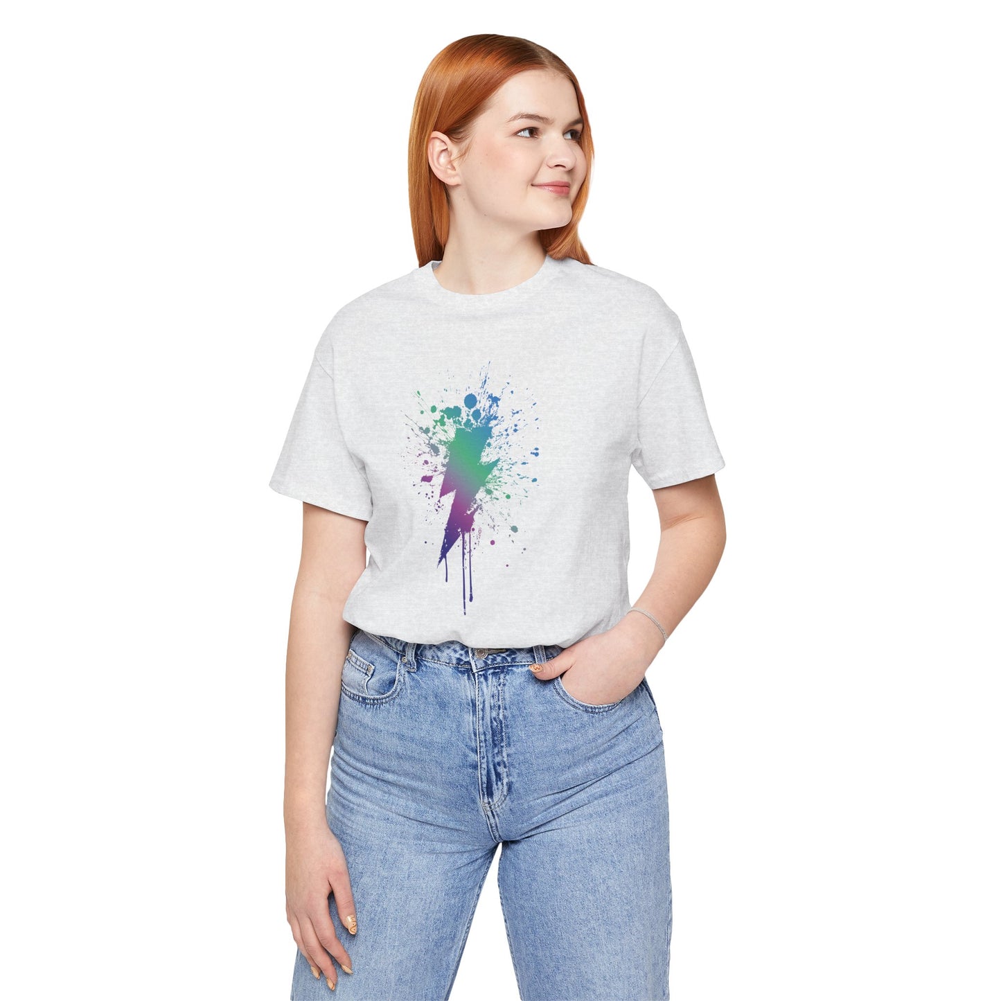 Lightning Bolt Paint-Splash T-Shirt — Colorful Graffiti Graphic Tee