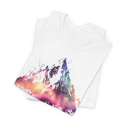 Space Mountain Watercolor Tee — Colorful Drip Peak Graphic T-Shirt