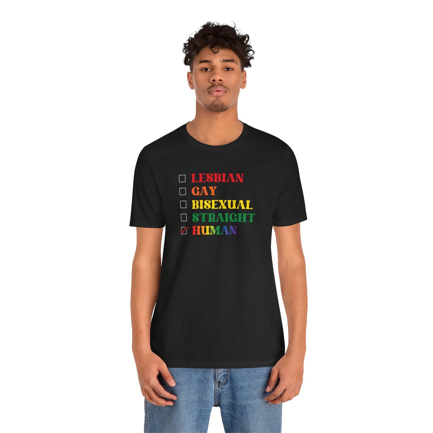 Human Checkbox Pride T-Shirt — "Human" Rainbow Equality Tee